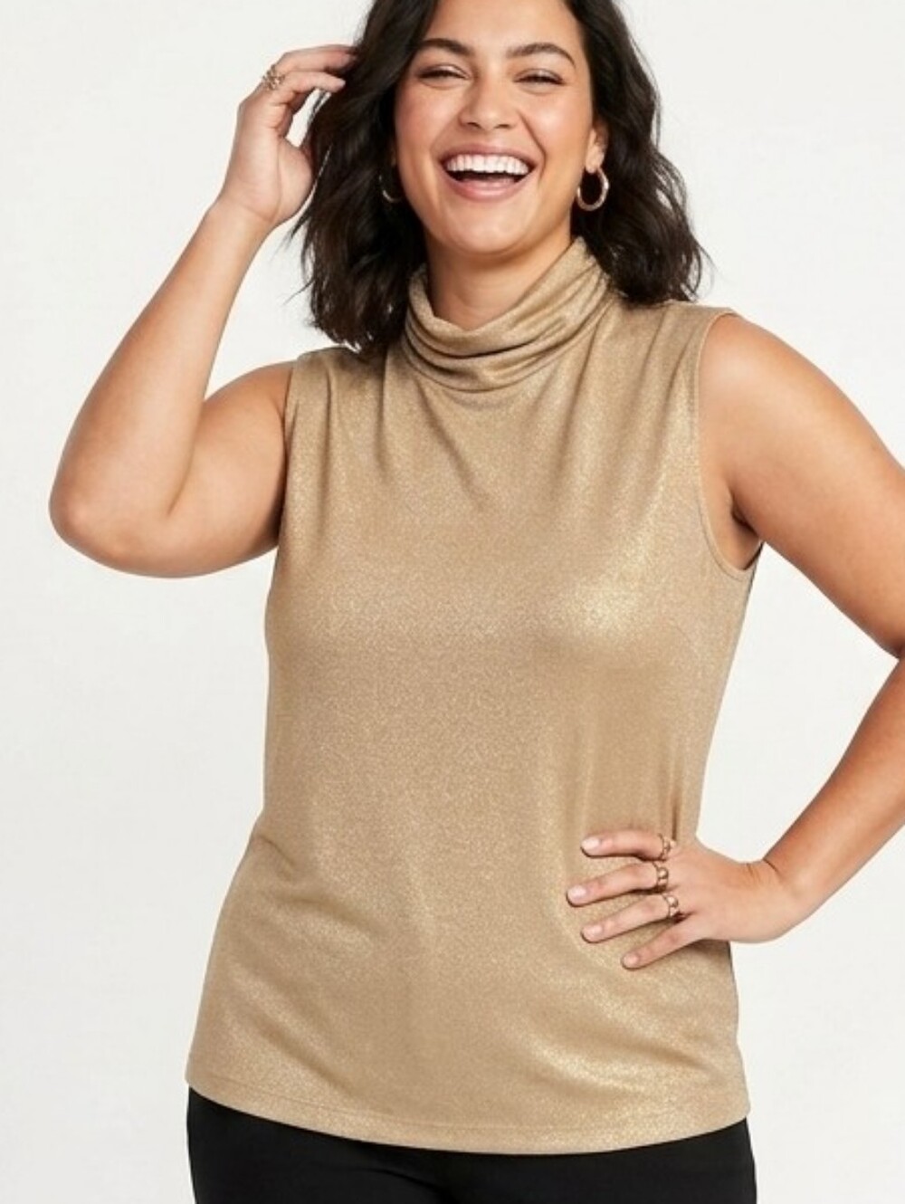 Laura Ashley Sleeveless Mock Neck Tank in Shimmery Gold